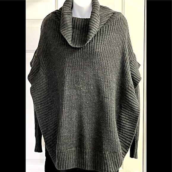 RD Style Woman’s Charcoal High Low Knit Poncho Sweater with Cowl Neck-SP - Picture 1 of 6